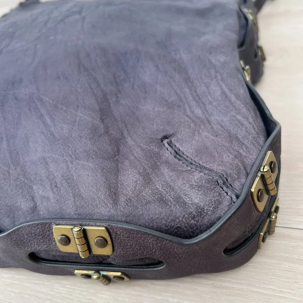 Kooba MEG Genuine Washed Leather Shoulder Bag Hinge Cutout Strap in Lavender